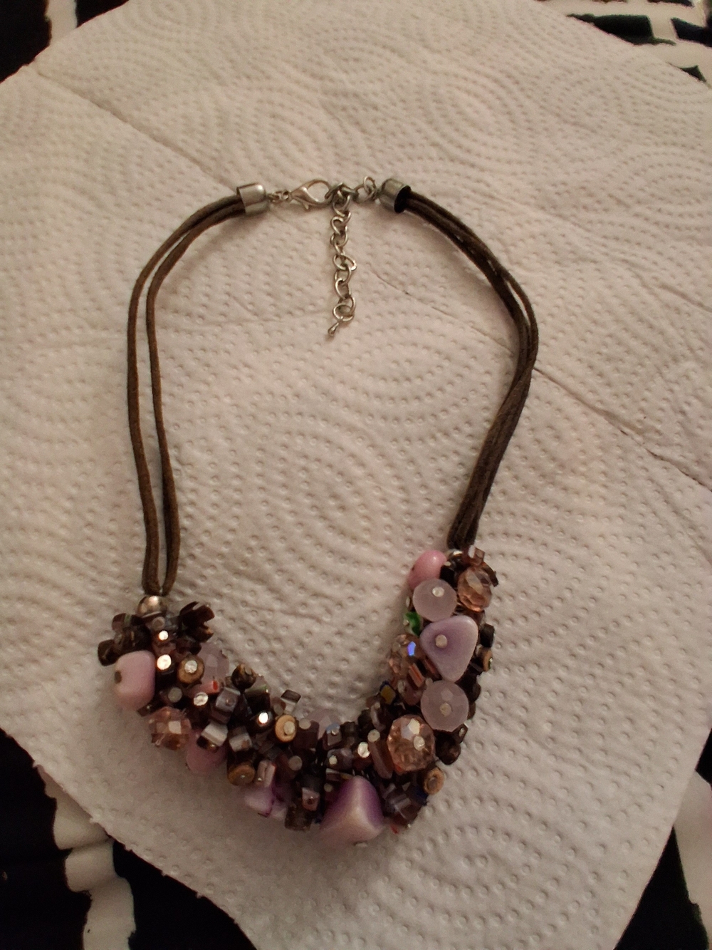 Pink and Brown Beaded Statement Necklace with Adjustable Chain